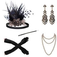 1920s Accessories Headband Necklace Gloves Cigarette Holder Flapper Costume Accessories Set for Women(11set2)