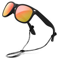 RIVBOS Rubber Kids Polarized Sunglasses with Strap Shades for Boys Girls Baby and Children RBK004 (Black Ice Red Lens)