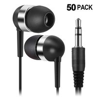 Bulk Earbuds Headphones Wholesale,SoundPretty 50 Pack Earphones Disposable Ear Buds Bulk Individually Wrapped for Kids School Classroom Students