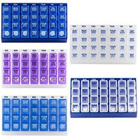 Waller PAA 4X/Day Weekly Pill Organizer with Daily Pop-Out Pill Boxes for Travel (Large) (Clear Pill Boxes in Blue Tray)