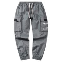 LOVOZO Men's Casual Harem Pants Elastic Waist Loose Wide Leg Cotton Linen Trousers Gray