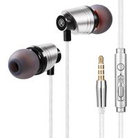 Metal Headphones, RVZHI Wired in Ear Headphones, Earbuds Noise Isolating Heavy Deep Bass Earphones with Mic Call Controller for Phone 7/6/Pad Pod and More iOS Android 3.5 mm Headphone-A01