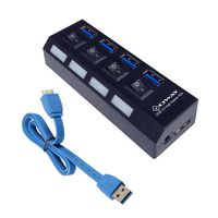Ciway 4-Port USB 3.0 Hub with Power Adapter and Independent Switches LED Indicator Light (Black)