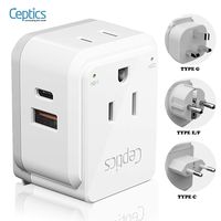 European Travel Plug Adapter Set by Ceptics, Safe Dual USB & USB-C - 2 USA Socket - Compact & Powerful - Use in Germany, France, Italy, UK - Includes Type E/F, Type C, Type G SWadAPt Attachments