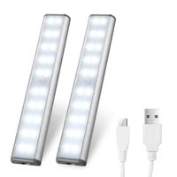 Motion Sensor Cabinet Lights,USB Rechargeable 20 LED Portable Cordless Closet Lighting,Wireless Under Counter Light Bar, Magnetic Removable Stick-On Anywhere for Wardrobe/Cupboard/Stairs (2 Pack)