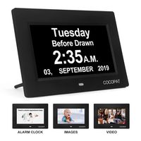 Dementia Digital Day Week Clock - 19 Alarms Am/Pm Clock with USB Charger Port, SD Card Support Play Picture, Video, Large Display for Seniors，Perfect of Memory Loss Calendar