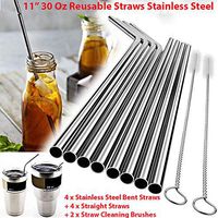 11" Reusable Stainless Steel Drinking Straws Metal FDA-Approved Extra Long Metal Straws for 30 oz Tumbler Perfect for Cold Drink, Cocktail, Soda, Juice, Ice Tea, Etc