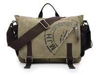 Vintage Canvas Shoulder Bag Teenager School Students Messenger Bag Laptop Crossbody Bags Satchel Handbags, Army Green