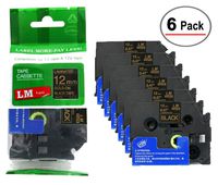 6/Pack - LM Tapes Compatible TZe-334 Gold on Black p-Touch Label Tape, 12mm Laminated replacment TZe334 Tape, TZ334 0.47" Gold Ink on Black Label with a Great Color/Size Guide.