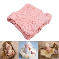 Baby Photography Props Basket Braid Wool Wrap Newborn Photo Shoot Baskets Filler Posing Stuffer Background Blanket (Pink)