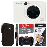 Canon Ivy CLIQ + Instant Camera Printer (Pearl White) + Canon 2 x 3 Zink Photo Paper Pack (50 Sheets) + SanDisk Ultra 32GB microSDHC Memory Card + Portable Case + Vivitar Memory Card Case (24 Slots)
