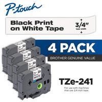 Brother Genuine P-Touch 4-Pack TZe-241 Laminated Tape, Black Print on White Standard Adhesive Laminated Tape for P-Touch Label Makers, Each Roll is 0.7"/18mm (~ 3/4") Wide, 26.2 ft. (8M) Long
