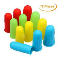 12 Pieces Silicone Hot Glue Gun Finger Caps, 4 Colors Finger Guard Protectors or Hot Glue Wax Rosin Resin Honey Adhesives Scrapbooking Sewing in 3 Sizes-Red/Blue/Yellow/Green