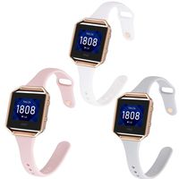 Aiseve Slim Bands Compatible for Fitbit Blaze, Thin Tapered Silicone Wristband Rose Gold Metal Frame Clasp for Fitbit Blaze Small Large Women Men (Small, PINKWHIGRAY)