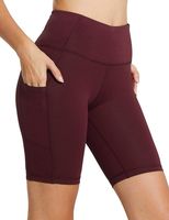 BALEAF Women's 8" High Waist Biker Workout Yoga Running Compression Exercise Shorts Side Pockets Ruby Wine Size XL