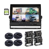 JOINLGO 4-CH 720P AHD Car Backup Camera System 9 inches AHD IPS Monitor 128GB SD Build-in DVR Recorder with Quad Split Screen System 4 Side Rear View Night Vision Camera for Truck Van Bus RV