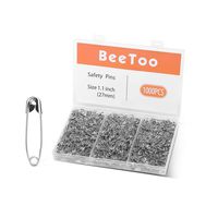 1000PCS Safety Pins for Sewing Clothes, 1.1 inch Silver Premium Safety Pins Bulk for Home Office Use DIY Art Craft Marathon Baby Clothing Jewelry Making with Storage Box by BeeToo