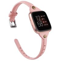 TOYOUTHS Slim Strap Compatible with Fitbit Versa/Versa 2/Versa Lite/Versa SE Bands for Women Men Thin Genuine Leather Replacement Wristbands Handmade Watch Band Accessories Rose Pink