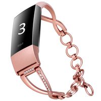 Falandi Compatible Fitbit Charge 3 Bands Bling Metal Bangle/Bracelet/Assesories/Straps/Wrist Band for Fitbit Charge 3 Women Small Large Silver Rose Gold Black (Rose Gold)