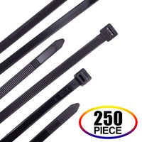 250 Piece Cable Ties , Zip Ties 8 Inch with 50 Pounds Tensile Strength, Black