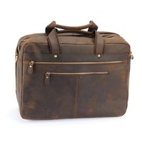 Business Briefcase, MTFRONT 17" Vintage Full Grain Leather Laptop Case Messenger Bag for Men, Satchel Shoulder Bag Attache Case for Travel - Light Brown