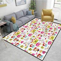 TableCoversHome Kids Coco Fiber Area Rug Kids Room, Princesses Princes Knights Pattern Printing Door Mat, Fashionable High Class Living Dinning Room (6.5'x 9.7')
