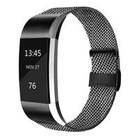 AK Replacement Bands Compatible with Fitbit Charge 2 Bands, Stainless Steel Bands Adjustable Accessory Wristband for Charge 2 Bands (No Tracker) (Large, 03 Black)