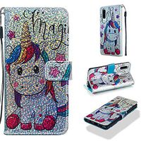 Cfrau Sequins Wallet Case for Huawei P30,Fashion 3D Bling Glitters Fantasy Horse Print Magnetic PU Leather Flip Folio Stand Soft TPU Strap Case with Black Stylus