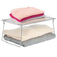 mDesign Farmhouse Metal Stacking Storage Shelf - Closet, Cabinet, Countertop 2-Tier Raised Organizer - for Bedrooms, Bathrooms, Entryways, Hallways - 10.5" x 15.5" x 7.4" - Chrome