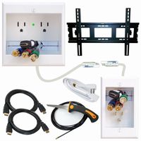 PowerBridge Solutions TWO-CK-IKH2TVML Dual Outlet Cable Management System with Flat Screen LED TV Mount for 32-Inch to 65-Inch Television Screens Plus HDMI Cables, Cable Puller, and Drywall Saw