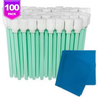 Cleaning Swabs Large Keyboard Cleaning Foam Swabs Sponge Sticks 100-Pack by Pixiss with Microfiber Cloth, for Inkjet Printer, Gun Cleaning, Optical Equipment, Cameras, Sensors, Electronics, Lint Free