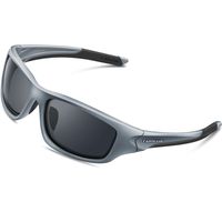 TOREGE Polarized Sports Sunglasses for Man Women Cycling Running Fishing Golf TR90 Unbreakable Frame TR011 (Gray&Black Tips&Gray Lens)