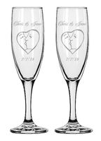 Gifts Infinity Engraved Wedding Interlock Hearts Champagne Flutes Set of 2 Personalized Toasting Glasses (Heart with Kiss)