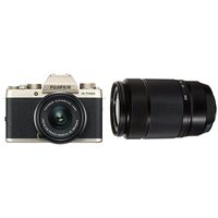 Fujifilm X-T100 Mirrorless Digital Camera w/XC15-45mmF3.5-5.6 OIS PZ Lens - Champagne Gold + Fujinon XC50-230mmF4.5-6.7 OIS II Black