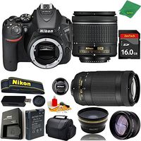 Great Value Bundle for D5500 DSLR - 18-55mm AF-P + 70-300mm AF-P + 16GB Memory + Wide Angle + Telephoto Lens + Case