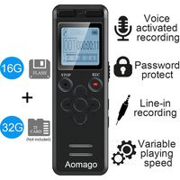 16GB Digital Voice Activated Recorder for Lectures - Aomago 1160 Hours Sound Audio Recorder Dictaphone Voice Activated Recorder Recording Device with Playback,MP3 Player,Password,Variable Speed