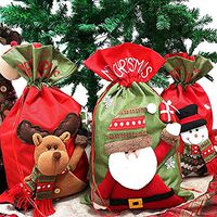 AoMoon 3 Xmas Gift Bags Santa Sack Drawstring Bags Candy Bags Treat Bags with Holiday for Christmas Decorations (Style-02, 22 x 13.8 Inch)
