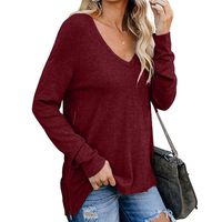 Nihewoo Women's Fall Shirts Long Sleeve Side Split Tops Blouse Oversized Sweater Loose Pullover Tunic Tops with Side Zipper Red