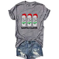 Winsummer Christmas Shirts for Women's Christmas Santa Claws Short Sleeve Round Neck T Shirt Funny Christmas Graphic Tee Tops
