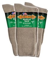 Extra Wide Men's Tan Medical (Diabetic) Mid Calf Crew Sock, Shoe Size 11-16 Up to 6E Wide 3PK, Antimicrobial, Made
