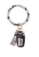 Coolcos Key Ring Bracelets Wristlet Keychain Bangle Keyring - Large Circle Leather Tassel Bracelet Holder For Women Gift(Snakeskin White)
