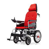 LS Electric Wheelchair, Folding Intelligent Disabled Elderly Four-Wheel Care Wheelchair, 100kg Load, EPBS Brake System (Color : Red)