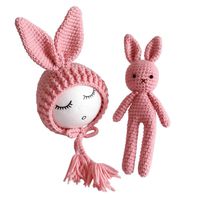 YeahiBaby Newborn Baby Knit Rabbit Bunny Hat Beanie With Rabbit Dolls Photography Photo Prop accessories (Pink)