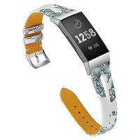 Mtozon Leather Bands Compatible Fitbit Charge 3, Replacement Accessories Wristband Breathable Straps for Women Men, Floral C