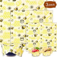 Bonfook Beewax Food Wraps, Eco Friendly Reusable Sandwich Wraps, Organic Sustainable & Plastic Free Food Wrap for Cheese, Fruit, Bread, Snacks etc (3 PCS)