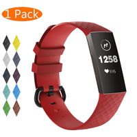 KingAcc Compatible Fitbit Charge 3 Bands, Soft Silicone Replacement Band for Fitbit Charge 3, Charge 3 SE, with Metal Buckle Wristband Strap Women Men (1-Pack, Red, Small)