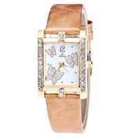 Women Quartz Watch Hosamtel Ladies Casual Faux Leather Checkers Rectangle Dial Analog Watch (Gold 02)