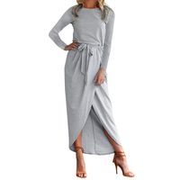 Hemlock Long Maxi Dress Women Hem Split Dress Boho Sundress Waist Tie Party Dress (S, Gray1)