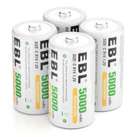 EBL C Batteries High Energy 5000mAh Ready2Use C Rechargeable Battery Cells, 4 Counts