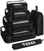 Veken 6 Set Packing Cubes, Travel Luggage Organizers with Laundry Shoe Bag, Black, XL-Large, Large, Medium, Small